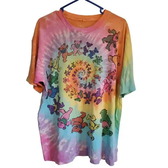 Vintage 1989 Single Stitch Tie Dye Classic Grateful Dead Bear Graphic T Shirt - Picture 1 of 15